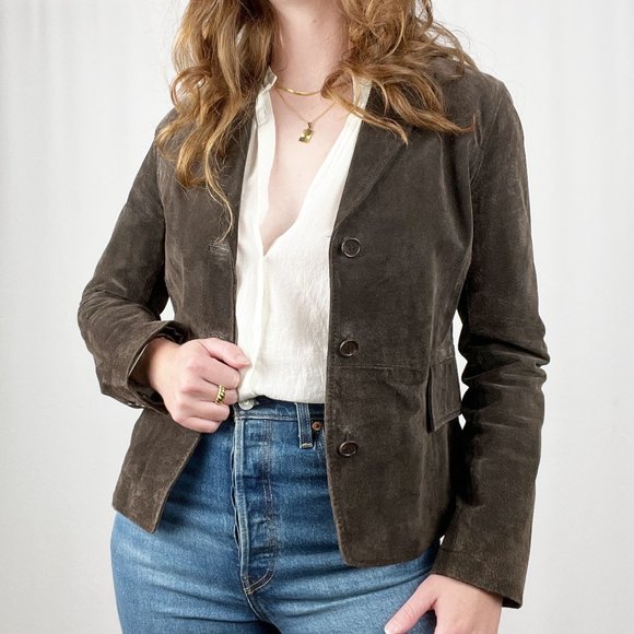 Stunning Vintage Leather Suede Oversized Blazer Jacket Coat Preppy Wester Boho - Picture 8 of 8